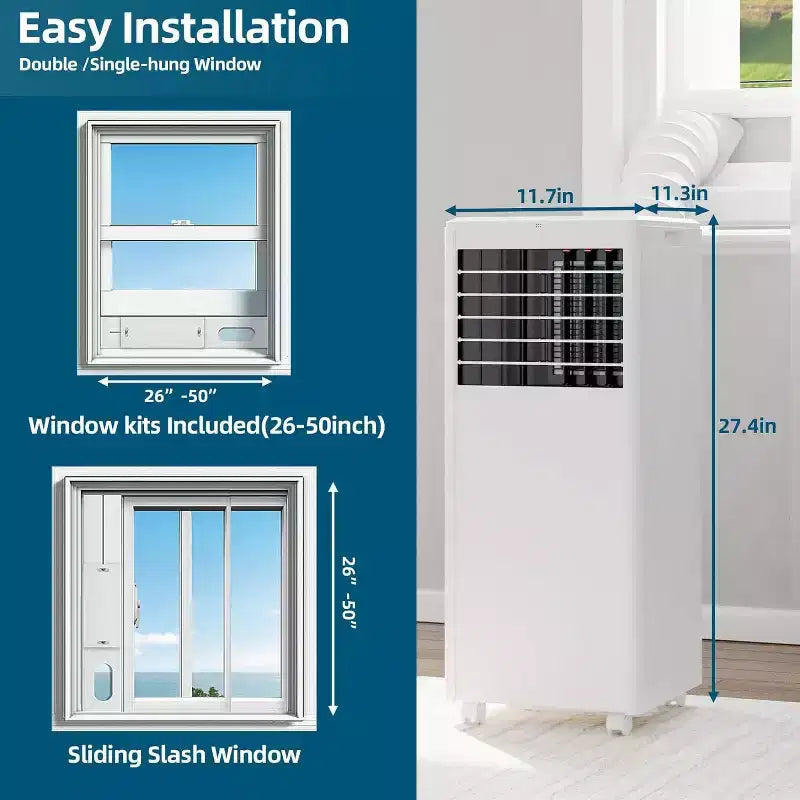 8.000 BTU mobile Klimaanlage – 3-in-1 Kühlung, Entfeuchter & Ventilator für 32 m² mit Schlafmodus & 1 Jahr Garantie