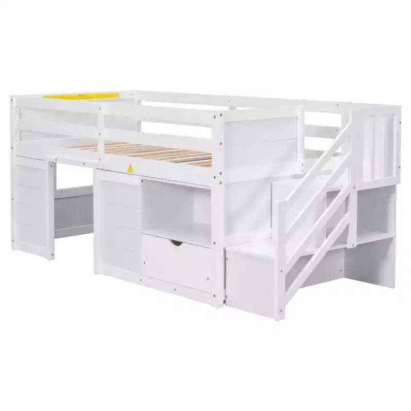 94.6L x 42.3B Massivholz-Hochbett in Twin-Größe mit Treppe, Schublade und Regal, modernes und klares Design