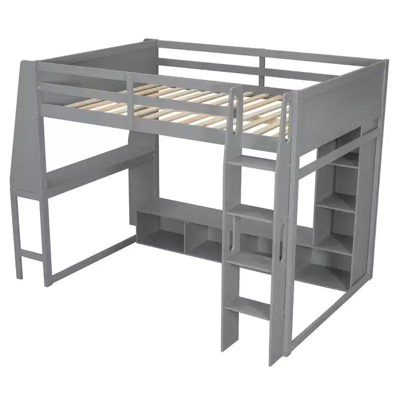 Whisen Wood Gaming-Hochbett (Twin Size) mit Schreibtisch, mehreren Ablagefächern, LED-Beleuchtung und einer Kleiderstange