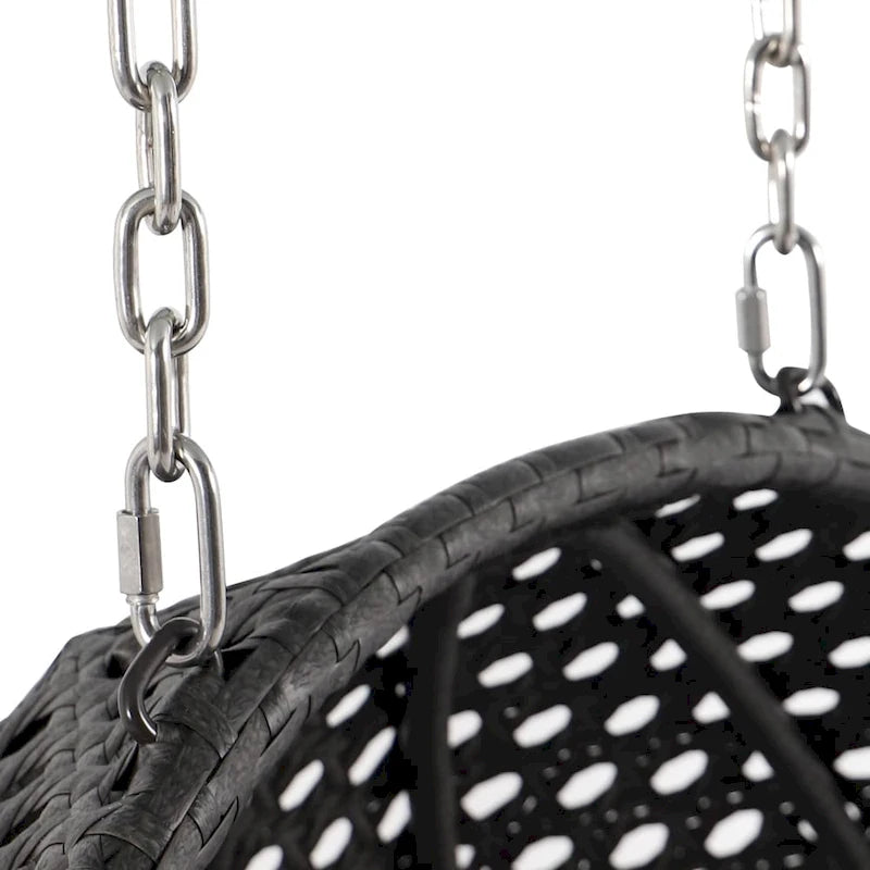 LeisureMod 2-Person Hängesessel mit Ständer – Outdoor/Indoor Rattan Korbsessel Garten-Schaukelhängematte mit Kissen