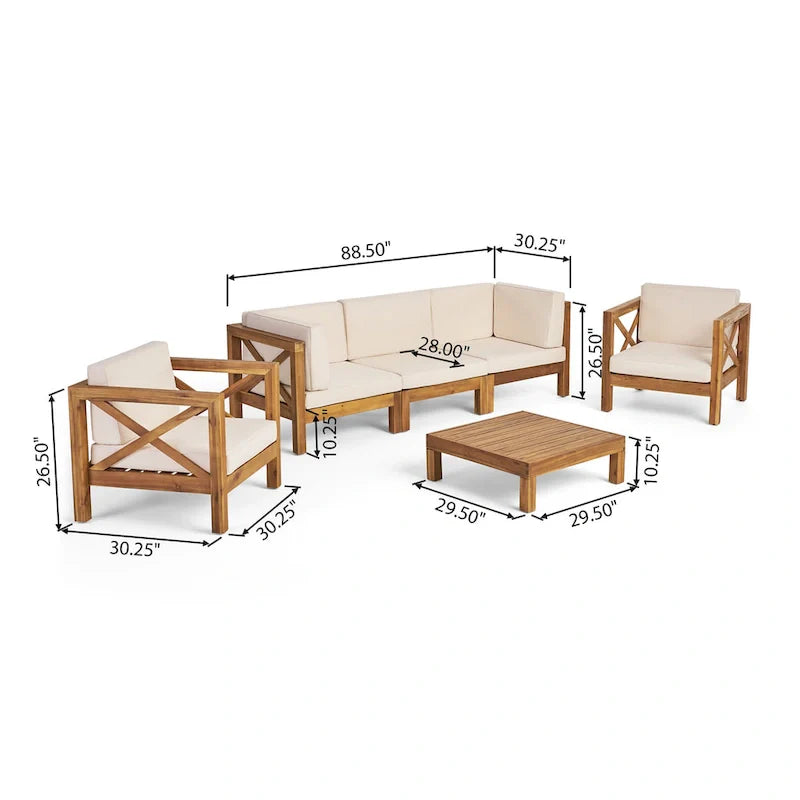 Brava 6-teiliges Loungeset aus Akazienholz von Christopher Knight Home für den Außenbereich