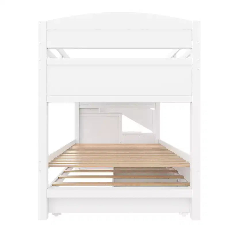 Whisen Twin XL Etagenbett mit Ausziehbett, Etagenbett mit Stauraum, Etagenbett aus Massivholz, Treppe mit Stauraum, Kleiderschrank, 3 Schubladen, für Kinder