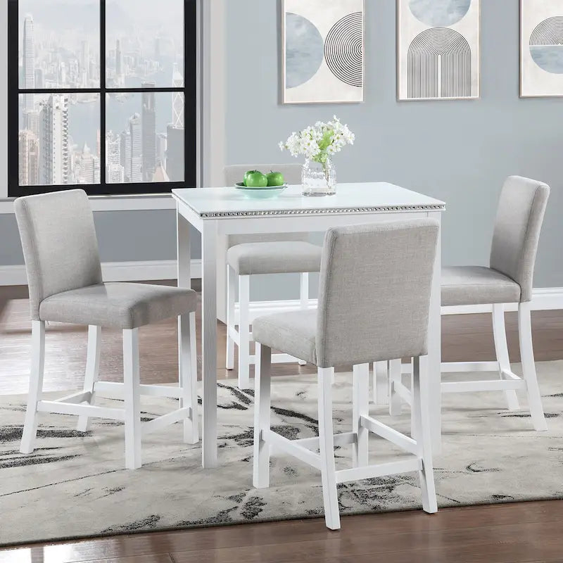 Modernes 5-teiliges Esszimmer-Set mit quadratischem Tresenhochtisch und 4 gepolsterten Stühlen