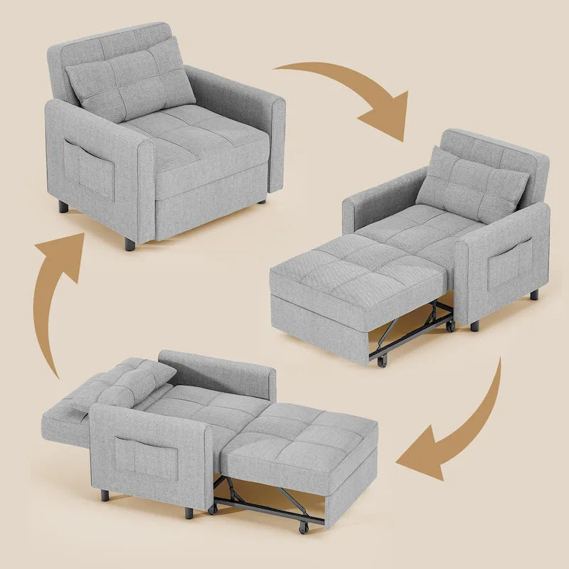 3-in-1 Schlafsofa, ausziehbarer Sessel, umwandelbarer, verstellbarer, klappbarer Polster-Lounge-Sofa