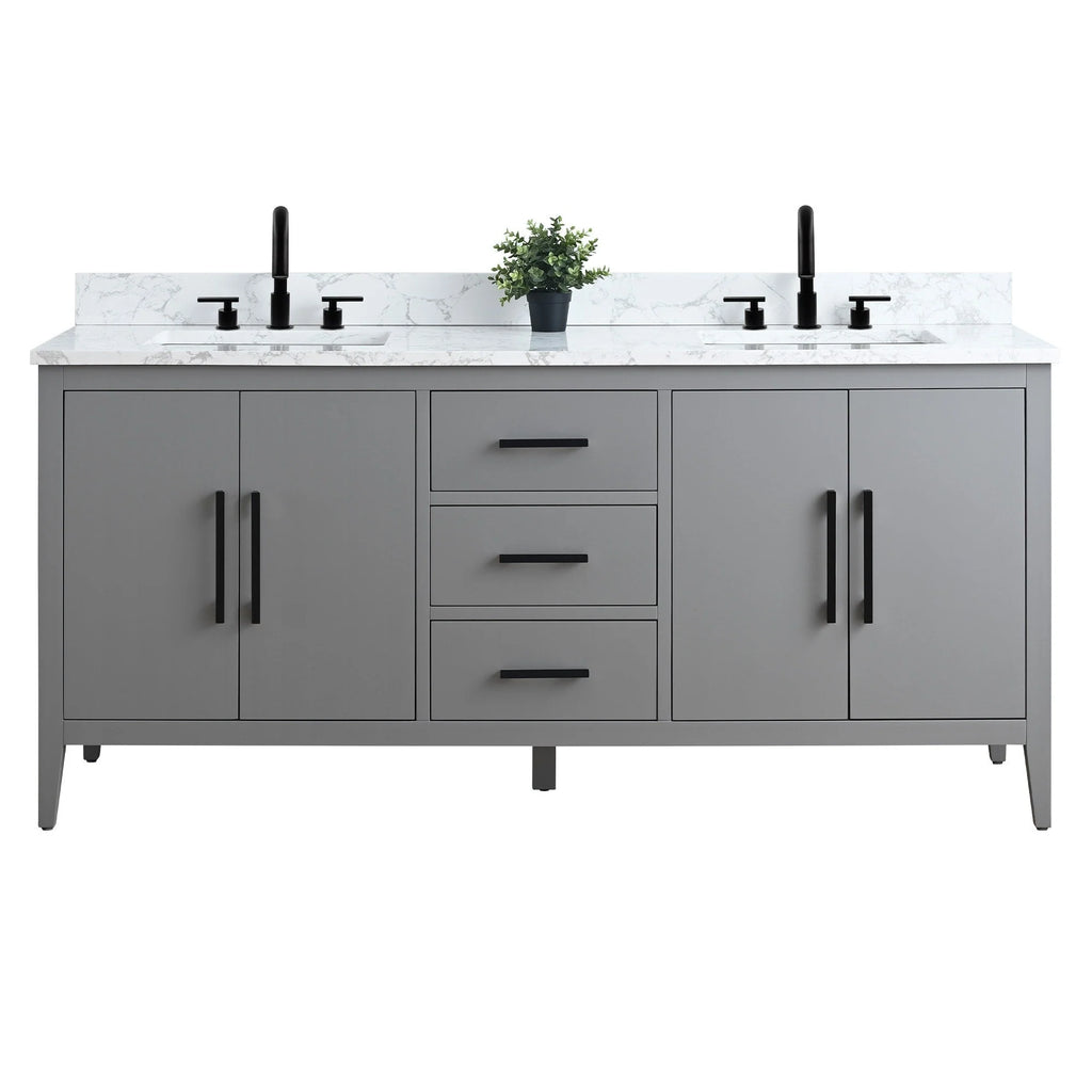 Vanity Art 72 Zoll Badezimmer-Waschtischunterschrank mit Doppelwaschbecken und Kunstmarmorplatte