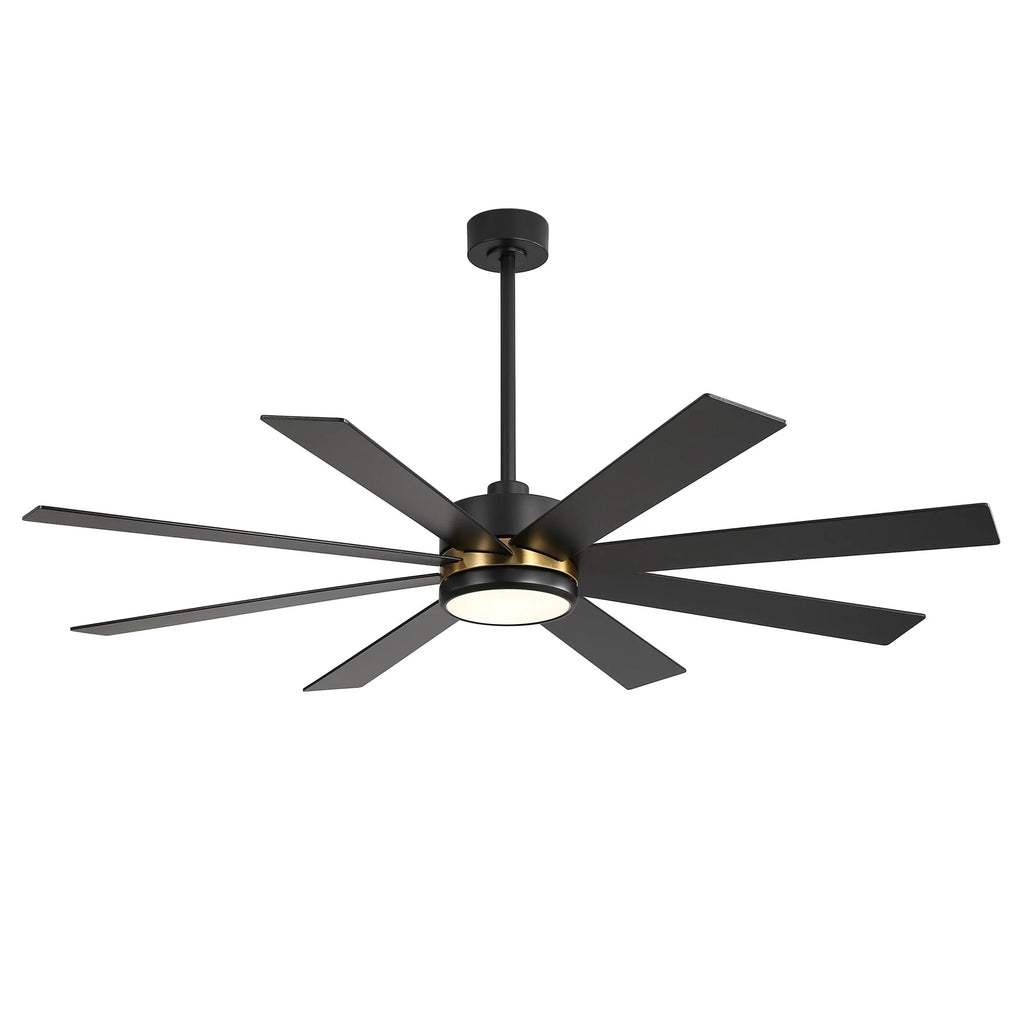 65-Zoll-LED-Deckenventilator mit 8 Flügeln, Licht und Fernbedienung, Schwarz