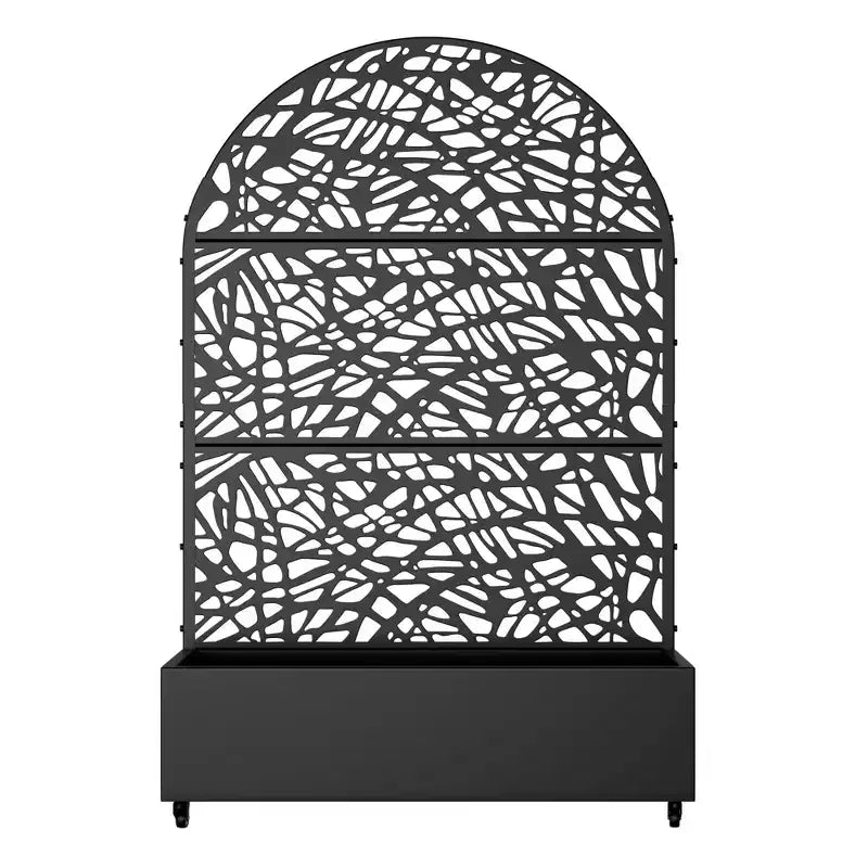 MAYEERTY 72x47 Schwarzer gewölbter Eisen-Pflanzkasten mit Spalier, 3-teiliges Set, dekorativer Gartensichtschutz für Terrasse und Balkon