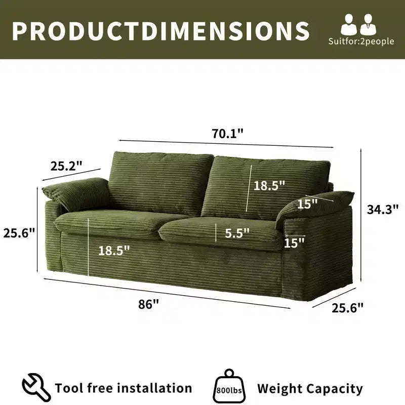 Dyonery 86 Cloud Loveseat Sofa, tiefer Sitz & breite Armlehnenkissen, stabiler Rahmen, atmungsaktives ergonomisches Design