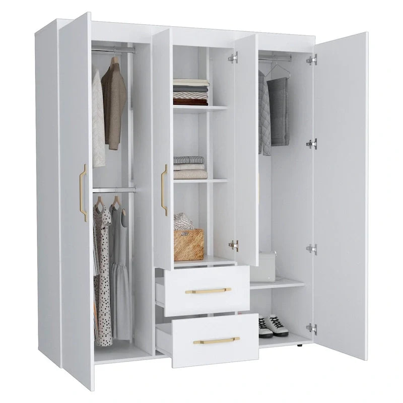 Bariloche Kleiderschrank mit Kleiderstangen, Einlegeböden, 2 Schubladen