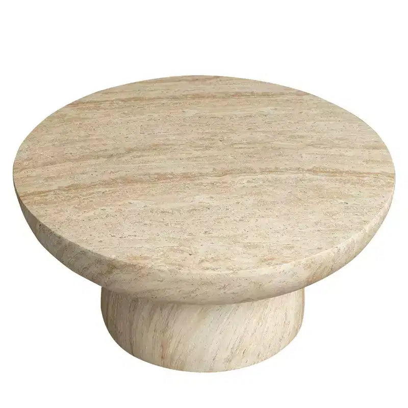 LeisureMod Lunexa Runder Couchtisch Fiberstone-Sockel Beistelltisch für den Innen- oder Außenbereich, geformtes Design mit rutschfesten Fußpolstern