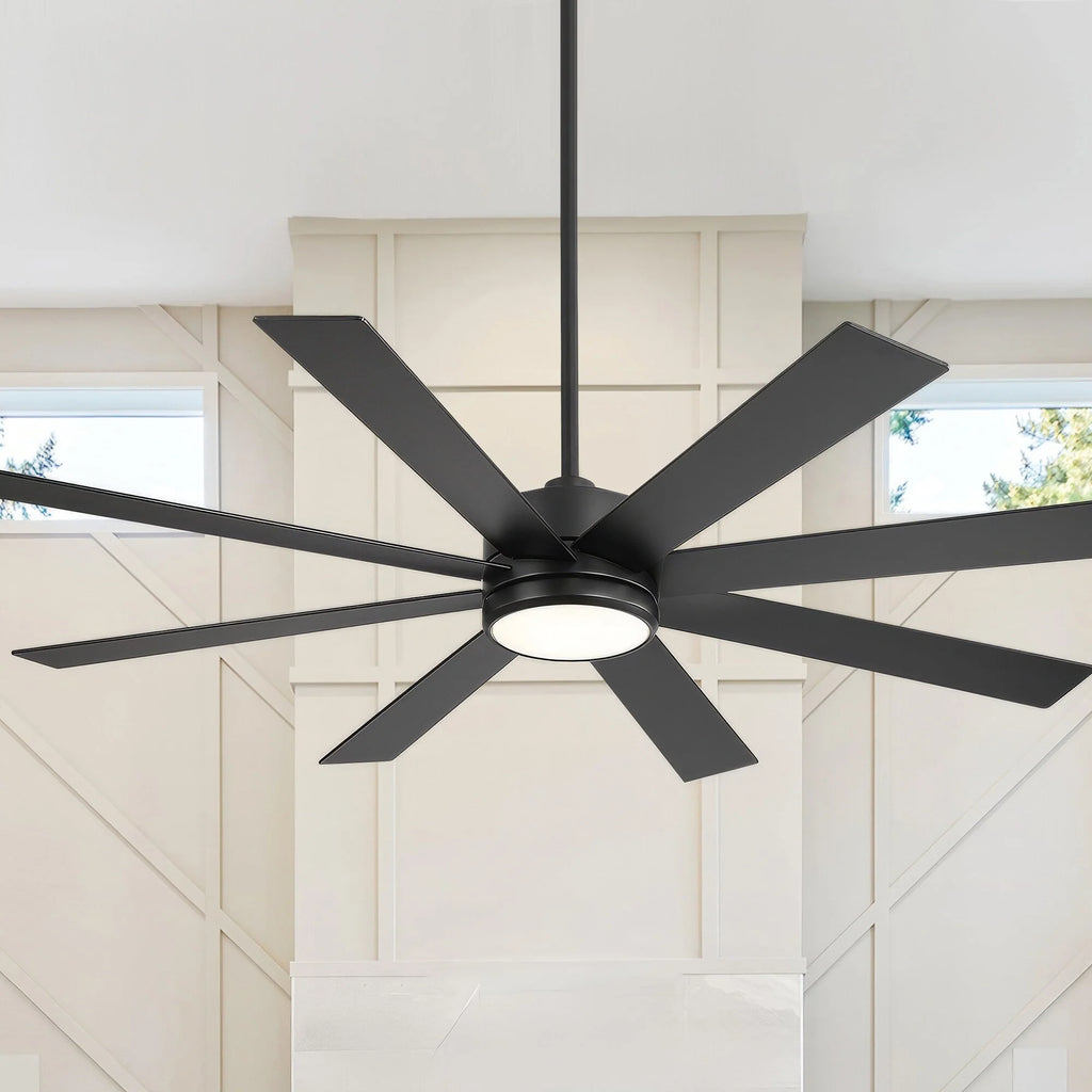 65-Zoll-LED-Deckenventilator mit 8 Flügeln, Licht und Fernbedienung, Schwarz