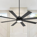 65-Zoll-LED-Deckenventilator mit 8 Flügeln, Licht und Fernbedienung, Schwarz
