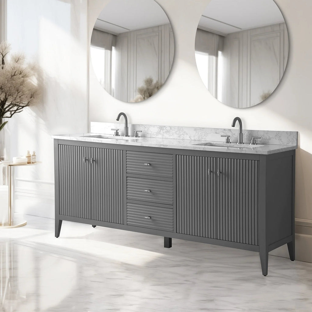 Vanity Art 72 Zoll Badezimmer-Waschtischunterschrank mit Doppelwaschbecken und Kunstmarmorplatte