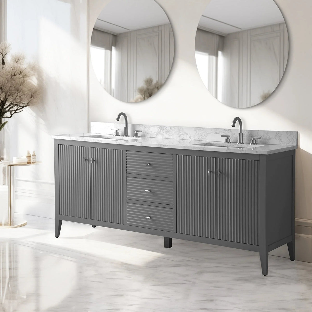 Vanity Art 72 Zoll Badezimmer-Waschtischunterschrank mit Doppelwaschbecken und Kunstmarmorplatte