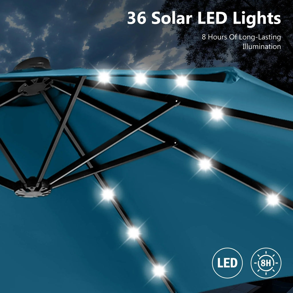 MAISON ARTS 4,5 m rechteckiger Kurbel-Doppelseiten-Sonnenschirm für den Außenbereich, solarbetriebener LED-Terrassenschirm mit Sockel