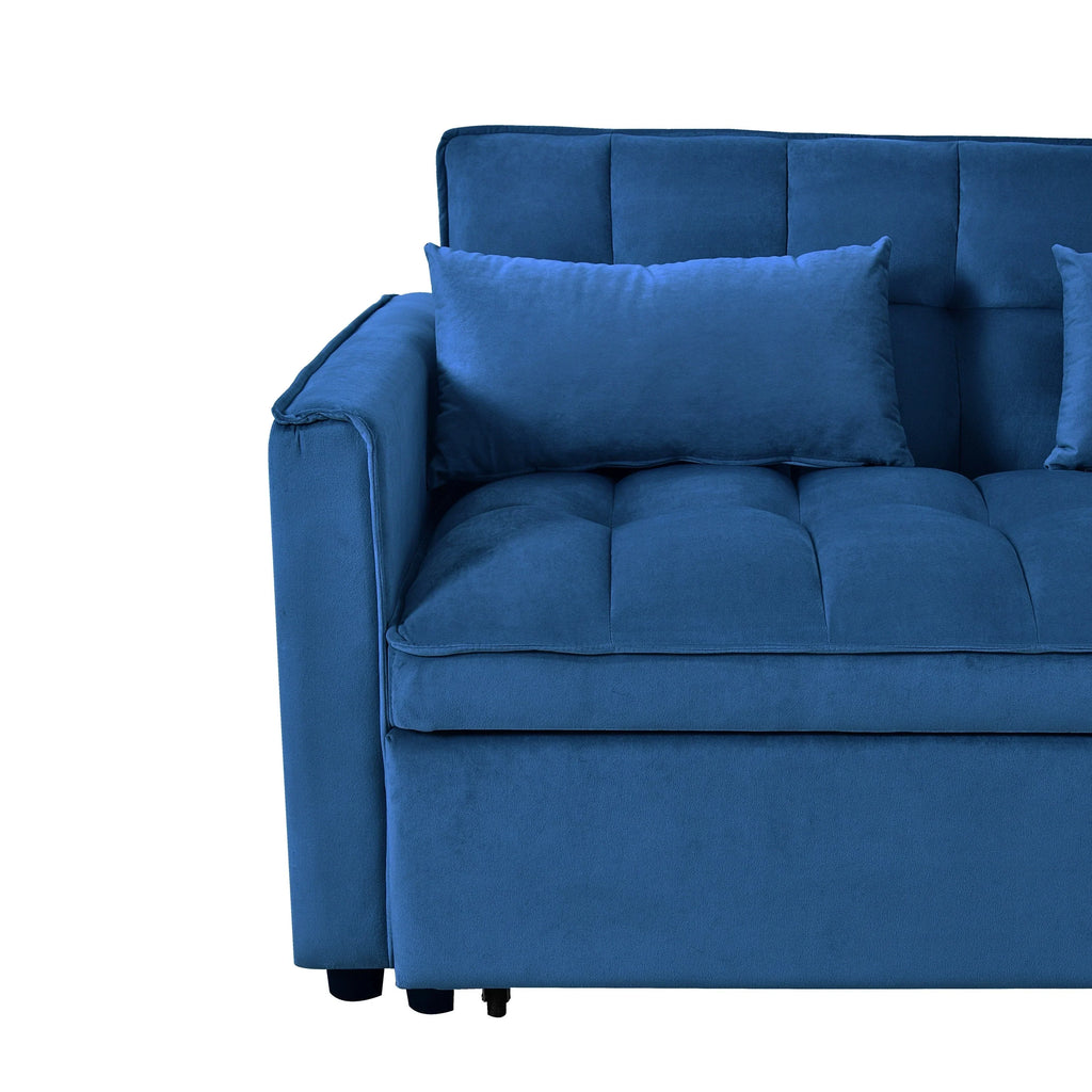 Modernes Schlafsofa zum Ausziehen, 3-in-1 Schlafsofa mit verstellbarer Rückenlehne, Samt-Zweisitzer, Kissen & Seitentaschen