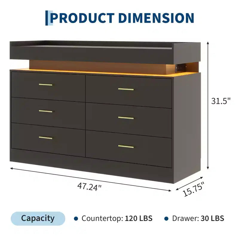 Moderner TV-Schrank mit 6 Schubladen & LED-Beleuchtung, schwebende Arbeitsplatte als Kaffeebar für Wohnzimmer Entertainment Center