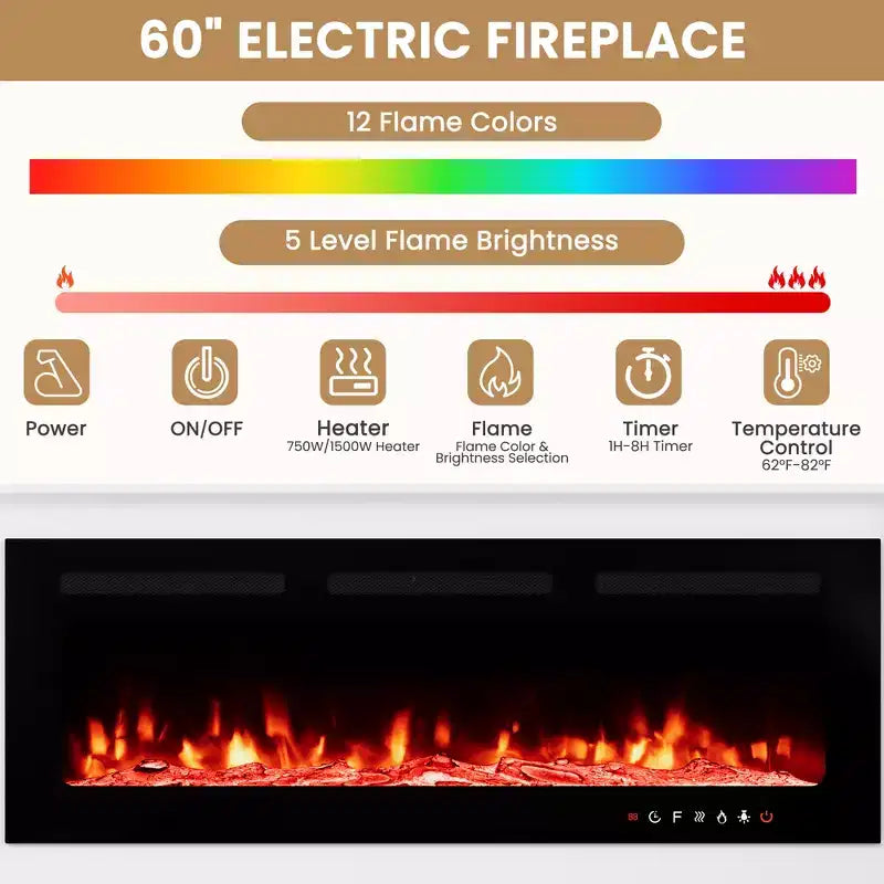 EROMMY 112Große Wohnwand mit Kamin und LED-Beleuchtung