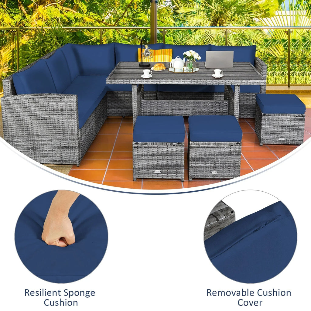 Costway 7-teiliges Terrassen-Essgruppe Rattan-Sofa Couch Ottomane – Details ansehen