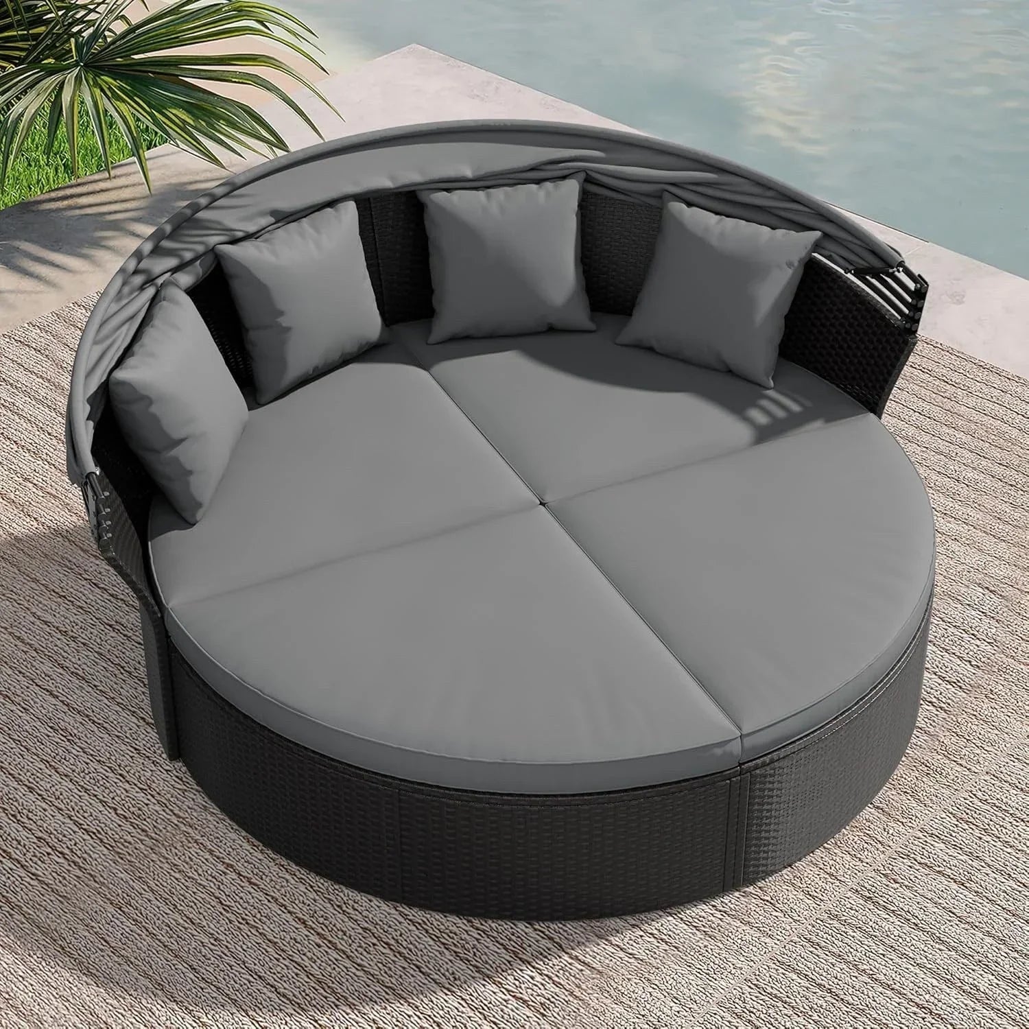 Nuon 4-teilige/5-teilige Outdoor-Garten-Sitzgruppe, Rattan-Tagesbett-Set mit Überdachung von Havenside Home