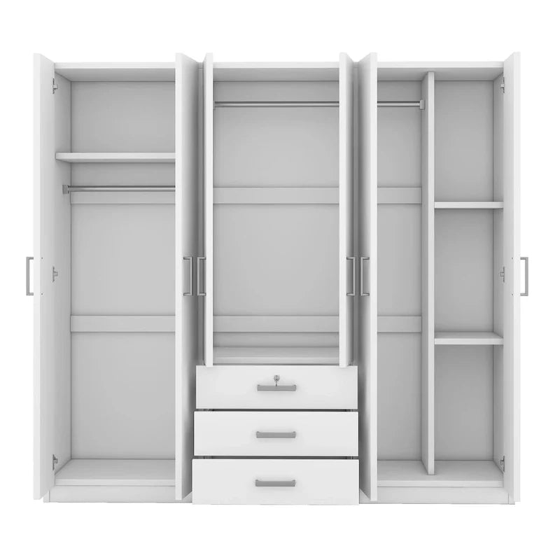 6-türiger Holz-Kleiderschrank mit 3 großen Schubladen für das Schlafzimmer
