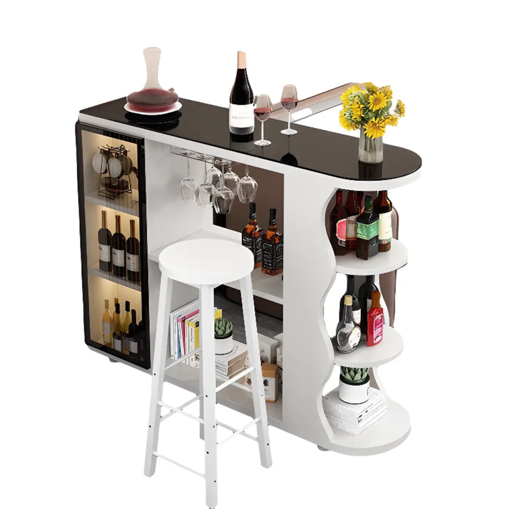 Moderner Bartisch mit Natursteinplatte in Freiform und Stauraum für Hausbars