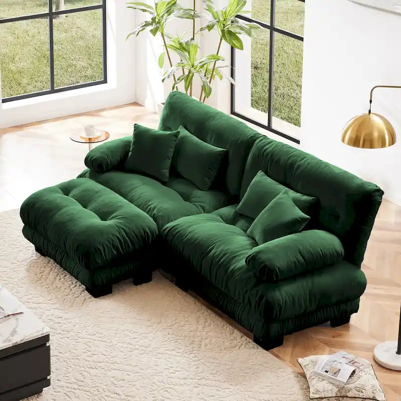 L-förmiges Loveseat Sofa Chenille Sektionssofa mit Lendenkissen