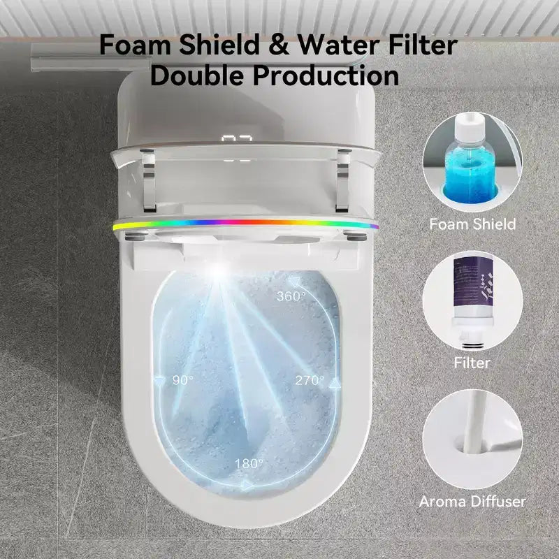 Dyonery Smart Toilet, spülrandlos, einteilig mit Schaumbarriere, automatischem Deckelöffner/-schließer, beheiztem Bidet & Trockner, LED-Nachtlicht, automatischer Spülung