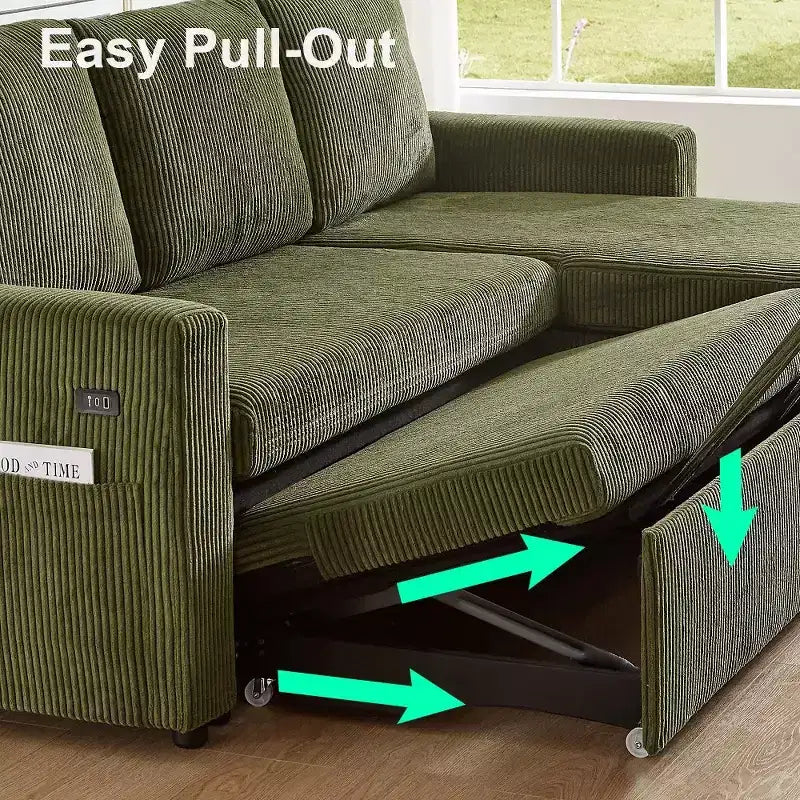 Dyonery 81 Sektional-Schlafsofa, L-förmige Ausziehcouch mit beidseitigem Stauraum, USB, verstellbare Rückenlehne