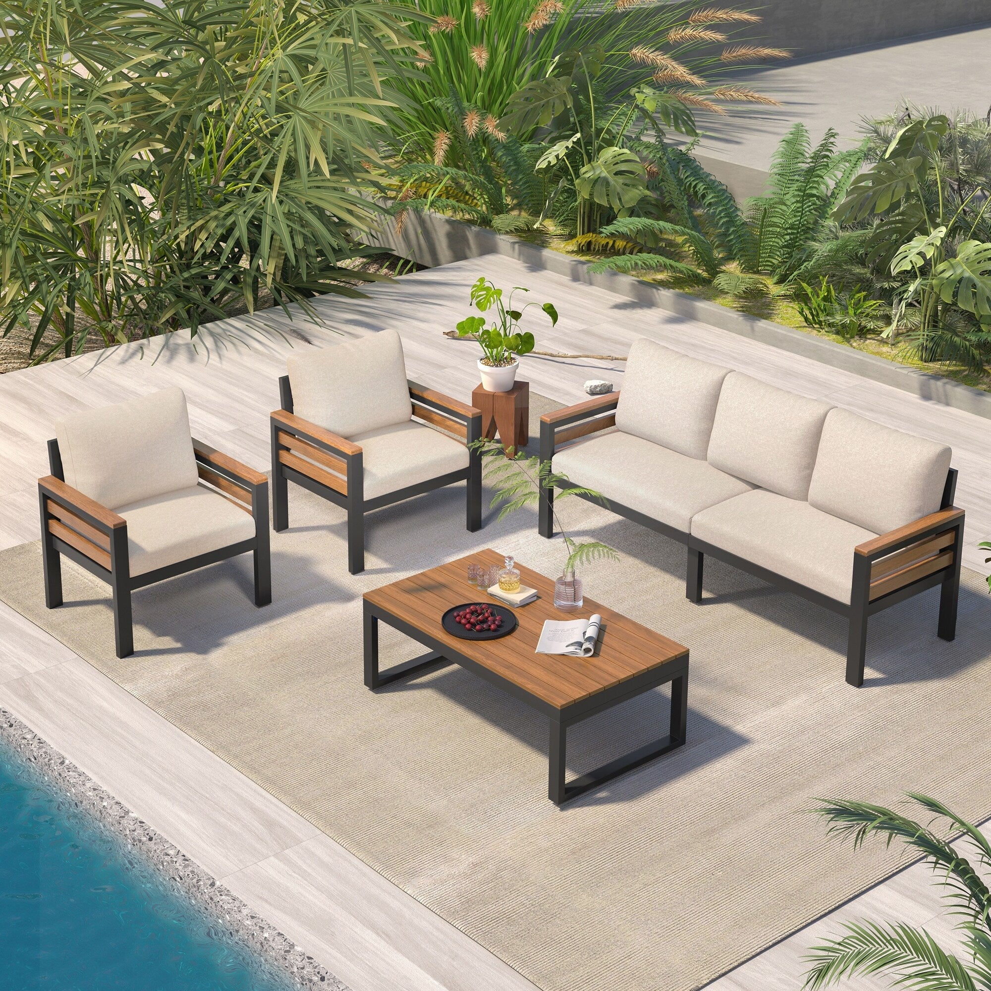 4-teiliges Outdoor-Gartenmöbel-Set mit Sofa
