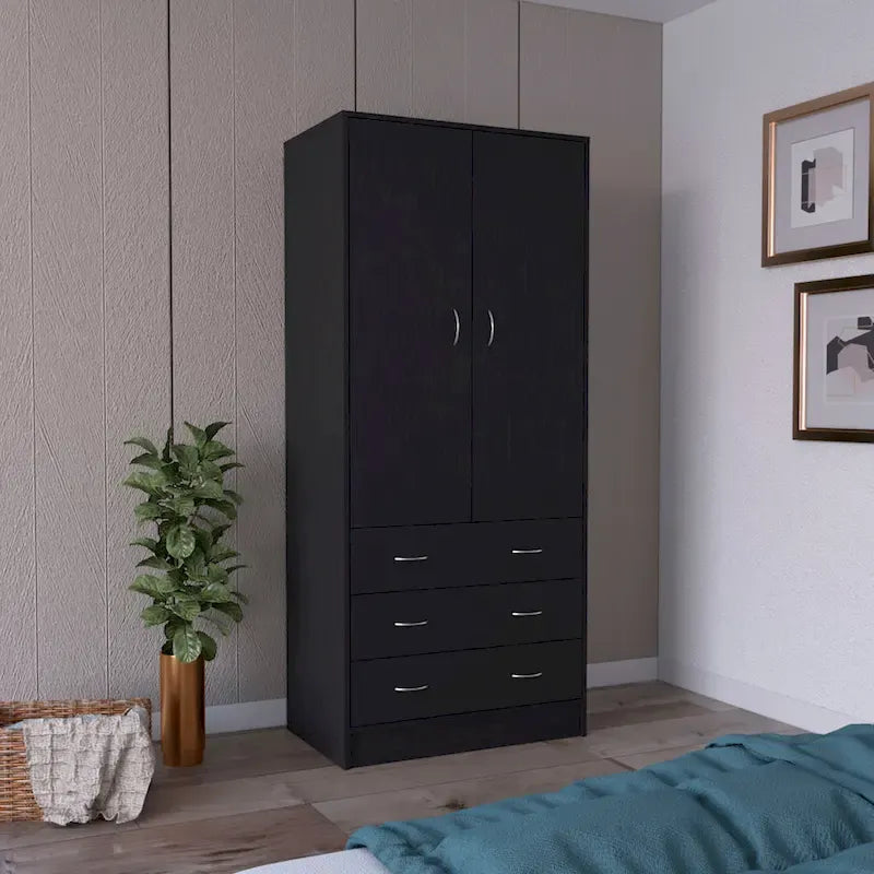 Moderner Doppeltür-Kleiderschrank (19) mit 3 Schubladen und 1 Kleiderstange für das Schlafzimmer