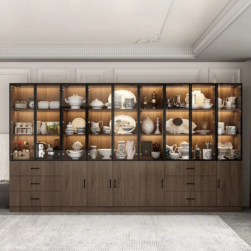Beleuchteter Aluminium-Glas-Schrank, anpassbar als Buffet/Bücherregal