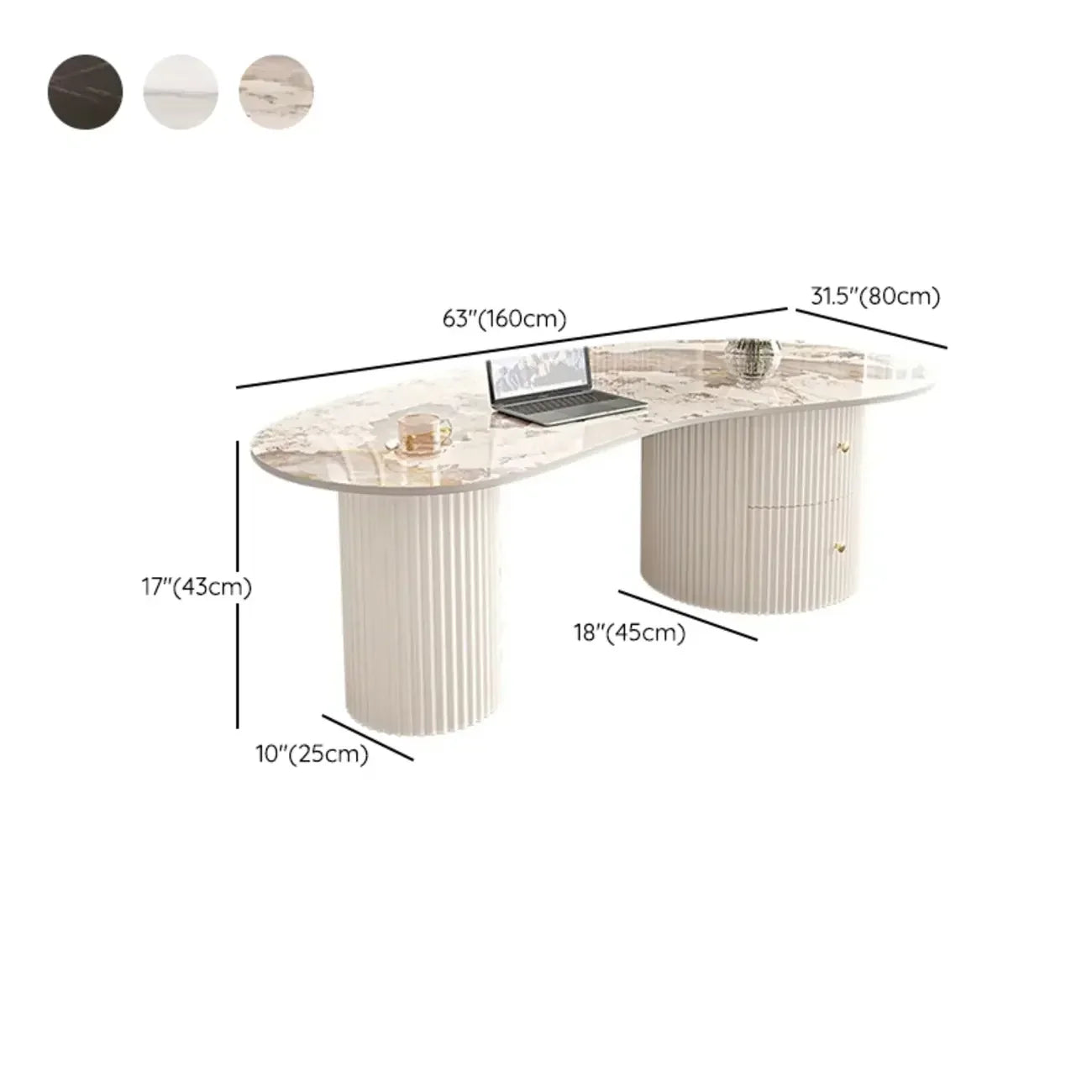 Minimalistischer ovaler Couchtisch in Standardweiß mit 2 Schubladen