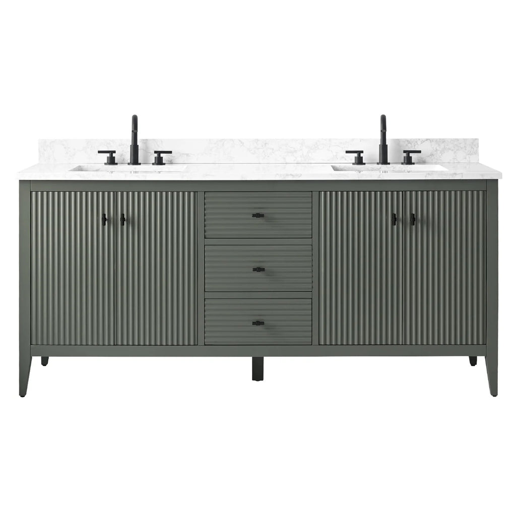 Vanity Art 72 Zoll Badezimmer-Waschtischunterschrank mit Doppelwaschbecken und Kunstmarmorplatte