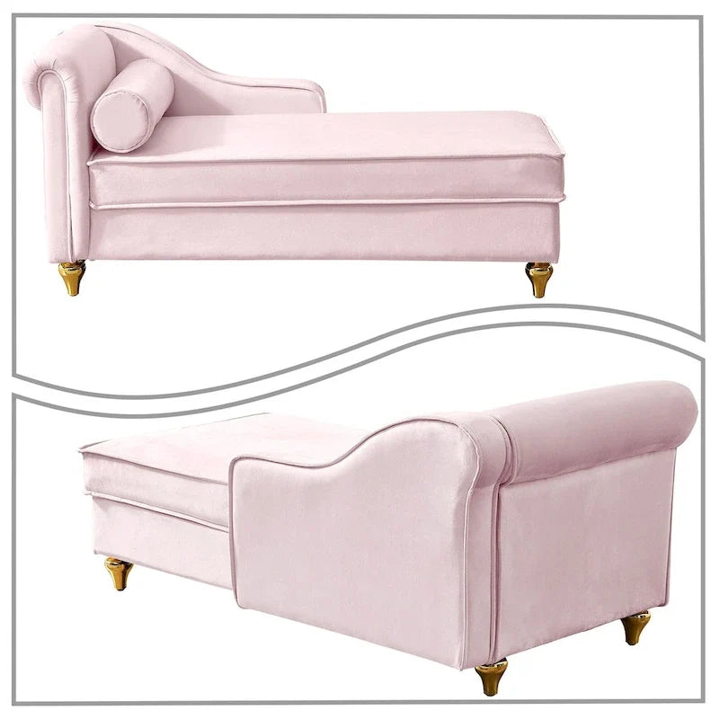 Französischer eleganter Samt-Polster-Liegestuhl mit Kissen und Stauraum