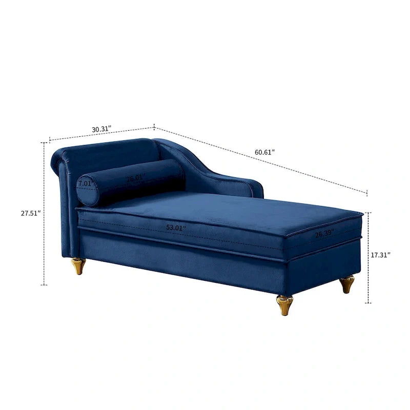 Französischer eleganter Samt-Polster-Liegestuhl mit Kissen und Stauraum