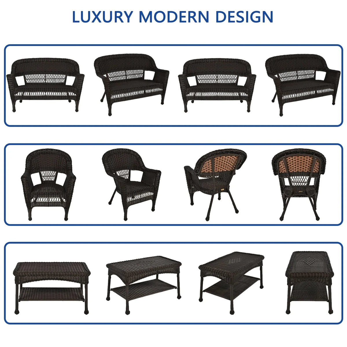 4-teiliges Loungeset aus Polyrattan für den Außenbereich