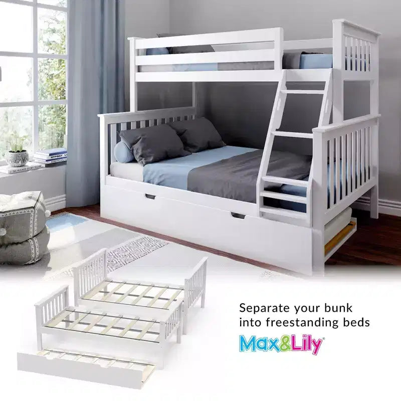 Max & Lily Massivholz Etagenbett, Twin über Full mit Ausziehbett und Leiter für Kinder
