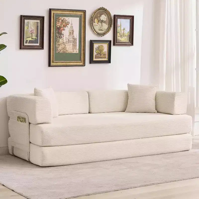 5-in-1 Schlafsofa, 78.8 Modulares Cord-Schlafsofa mit stabilem Rahmen, Multifunktions-Futon für kleine Räume, Wohnzimmer und Gästezimmer