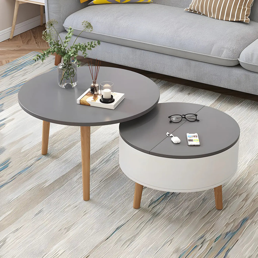 Schwarz Weiß Moderner Runder Couchtisch aus Holz mit Stauraum