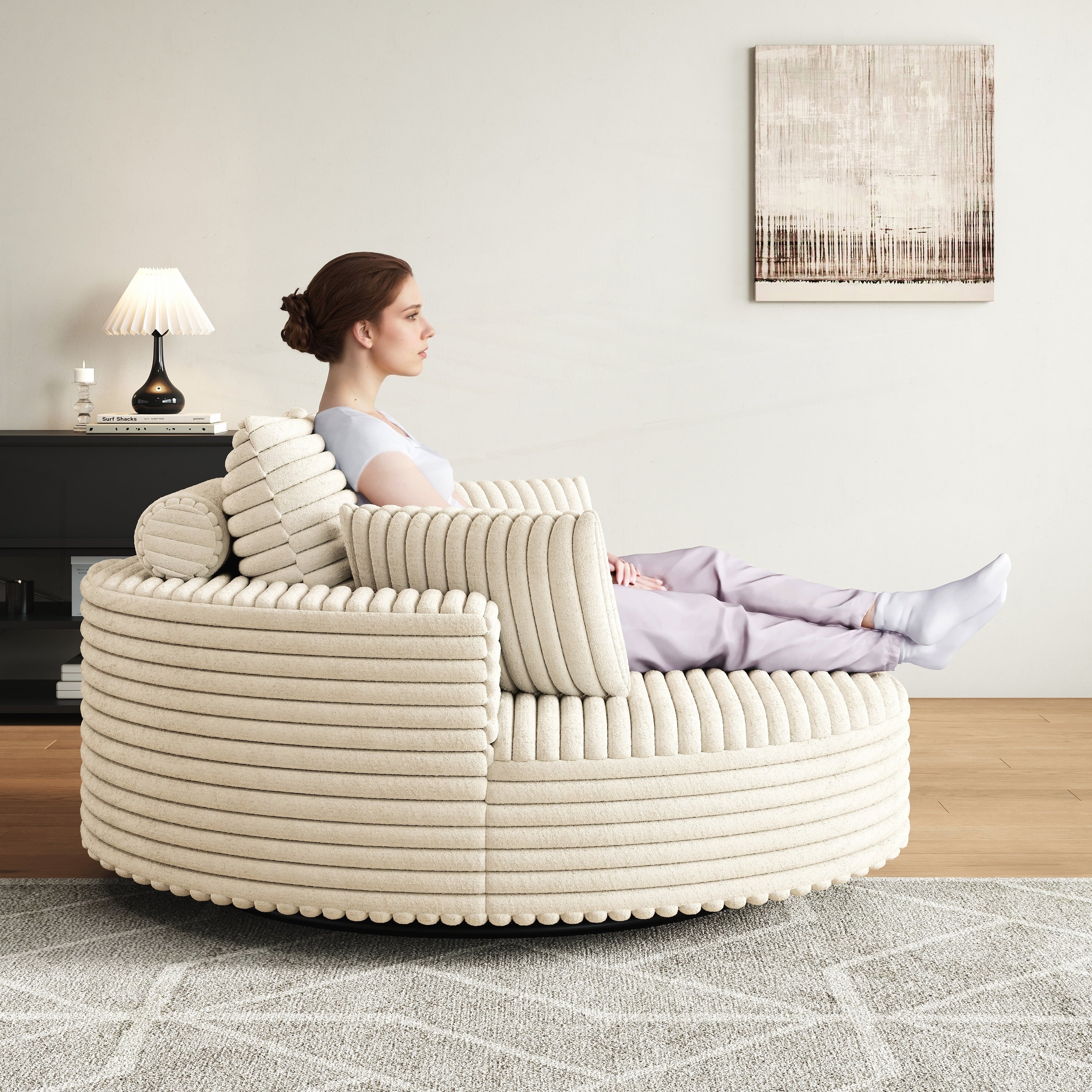 Einzelsessel aus Kord-Chenille-Schaumstoff, drehbar
