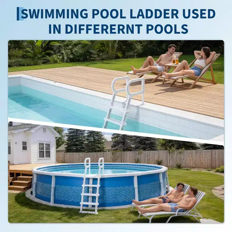 Hochrobuste 5-Stufen-Schwimmbadleiter mit doppelten Handläufen Rutschfeste, stabile PE-Stufen 180 kg Tragfähigkeit Passend für 122-137 cm tiefe Einbau- und Aufstellpools
