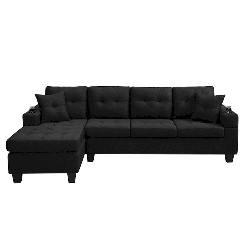 Schnittsofa-Wohnzimmer mit L-förmigem Chaiselongue und Getränkehalter