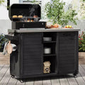78,3 Zoll Outdoor-Kücheninsel mit Edelstahl-Arbeitsplatte, klappbarer Grillstation und Lagerschränken, Schwarz