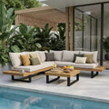 L-förmiges Outdoor-Sofa-Set, Terrassen-Freizeit-Lounge-Set, Garten-Gesprächs-Sitzgruppe mit Couchtisch und wasserabweisendem Kissen – ModernLuxe