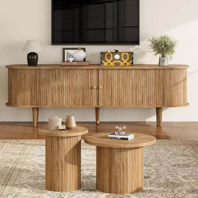 AMERLIFE 70 TV-Schrank mit Massivholzbeinen, Mid-Century Modern TV-Konsole mit Rolltür