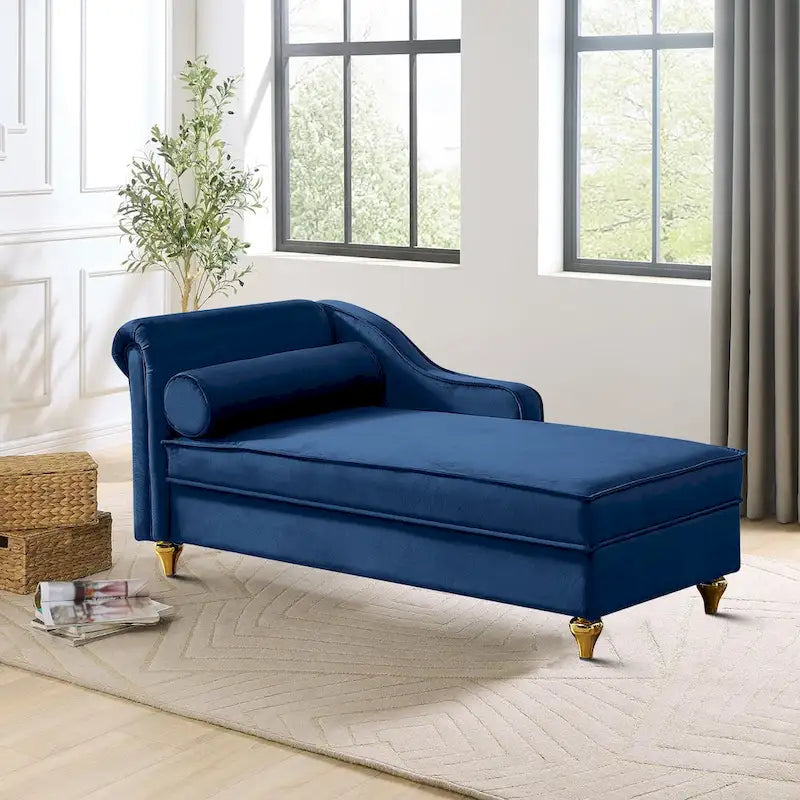 Französischer eleganter Samt-Polster-Liegestuhl mit Kissen und Stauraum