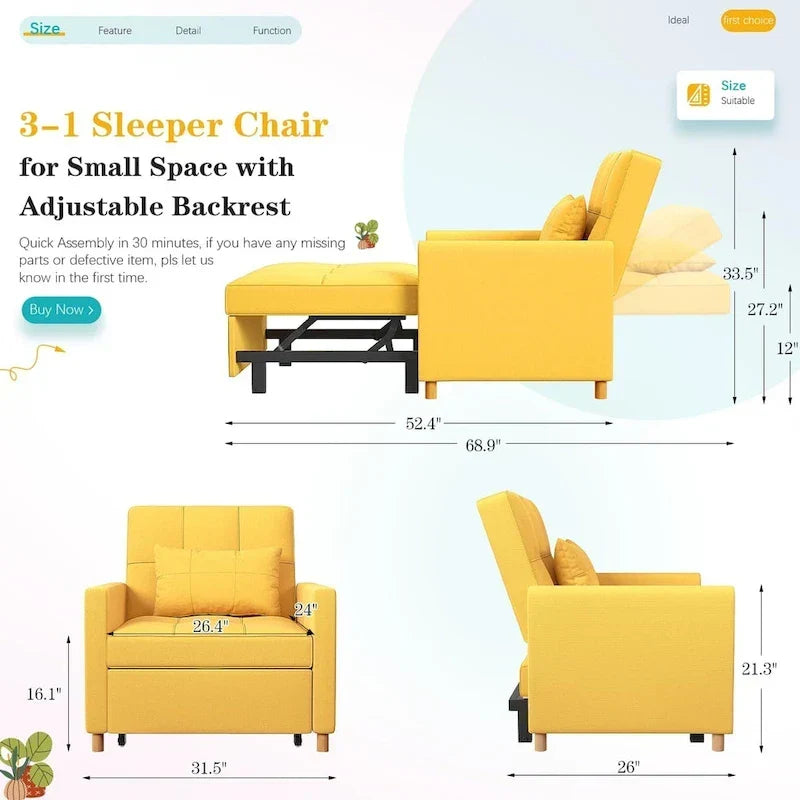 AECOJOY 3-in-1 Schlafsofasessel mit Kissen und verstellbarer Rückenlehne