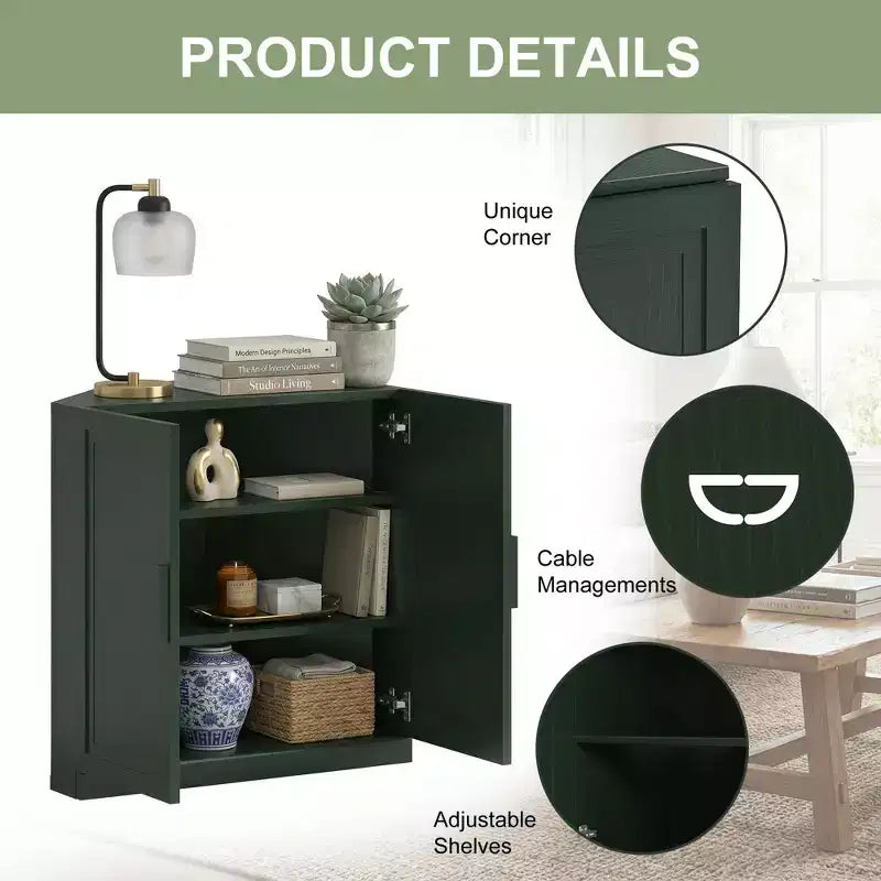 Dovelina Eckschrank mit verstellbaren Einlegeböden, Anrichte, Buffet, Weinschrank, Küchen- und Esszimmerschrank mit Holztüren – 31H x 31W, 36H x 31W