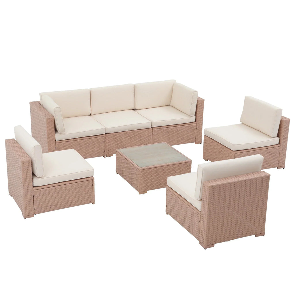 7-teiliges Outdoor-Sofa-Set aus Korbweide/Stahl mit Polstern